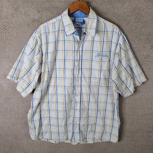 Vintage Southpole Shirt Men L White Blue Yellow Plaid Y2K Short Sleeve Button Up